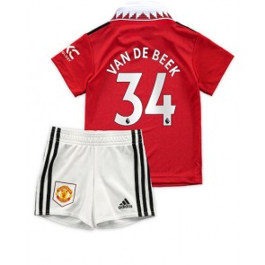 Manchester United Donny van de Beek #34 Hjemmedraktsett Barn 2022-23 Kortermet (+ Korte bukser)